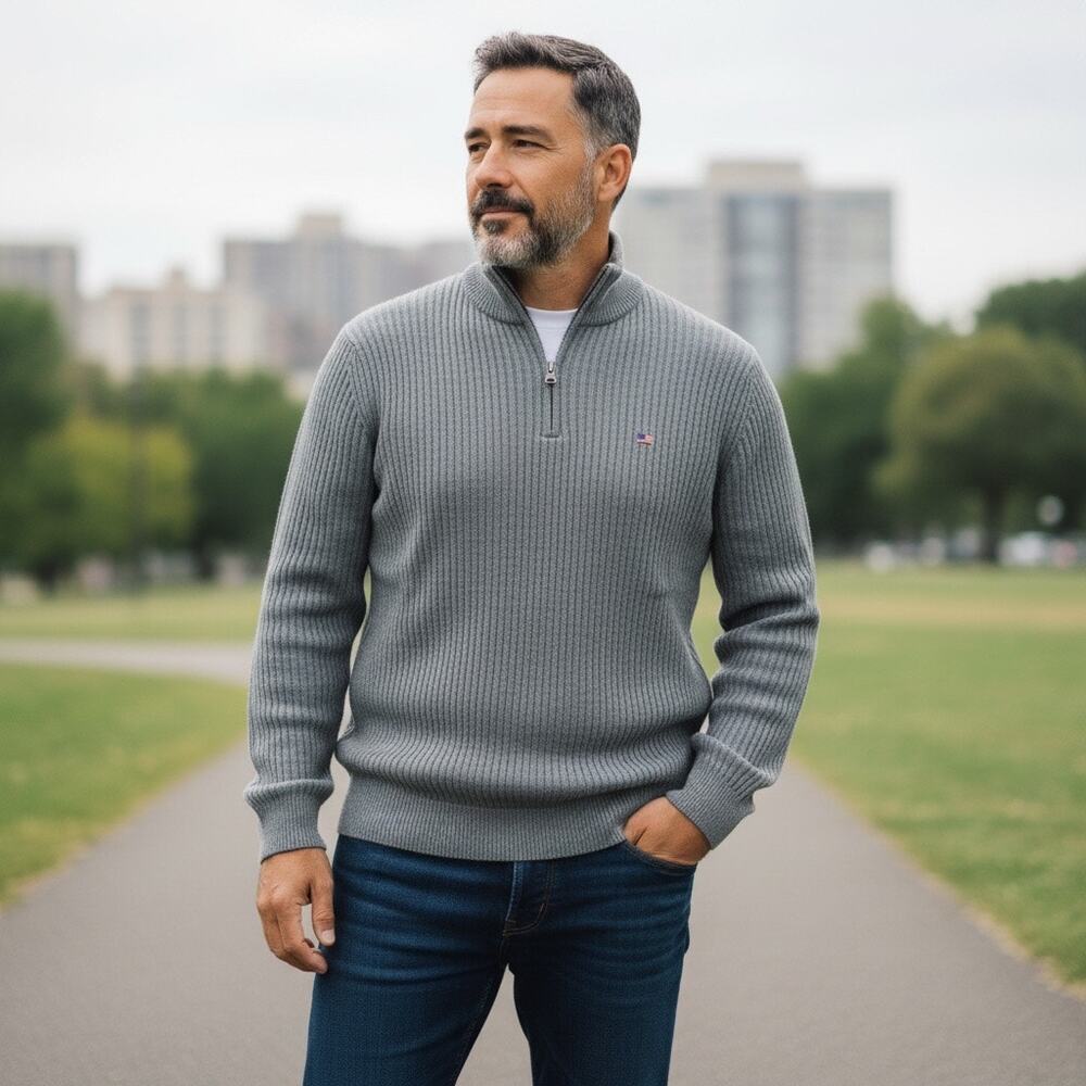 Mens Sweater Size Medium Grey Thick Warm Classic Cotton Winter Casual Hot Dad